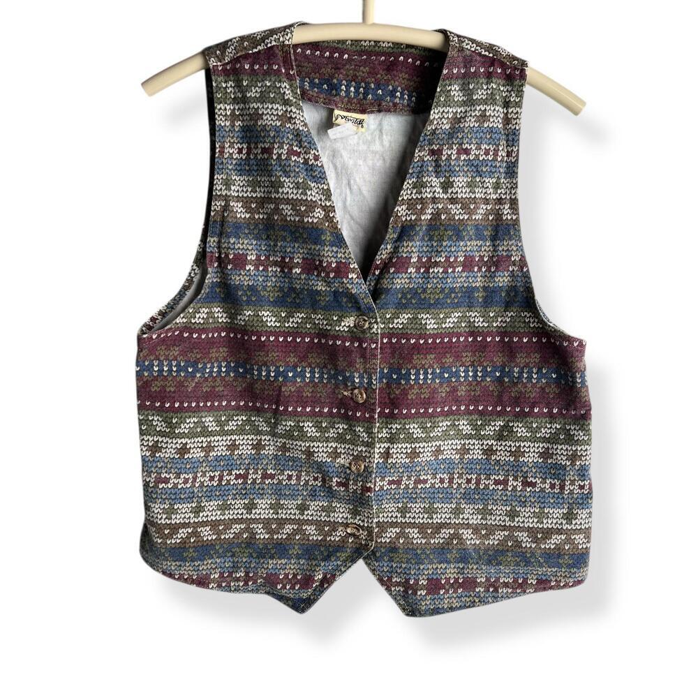 Vintage Patterned Denim Vest Made In Usa